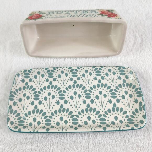 The Pioneer Woman Butter Dish "Butter Makes Everything Better" Floral Ceramic - Picture 6 of 10